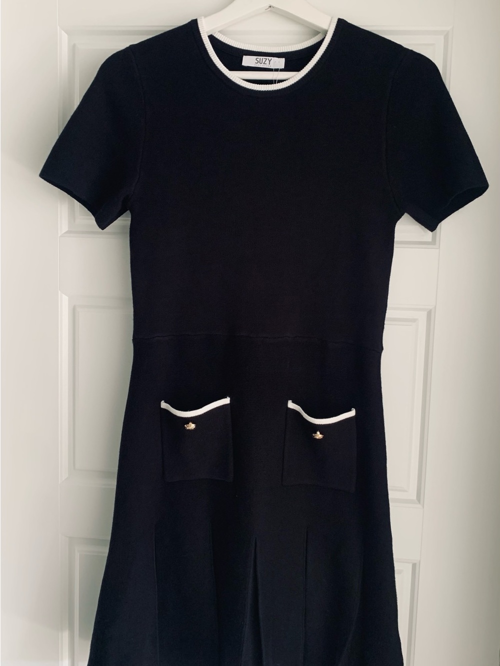 Suzy Shier Black Mini Dress with White Trim